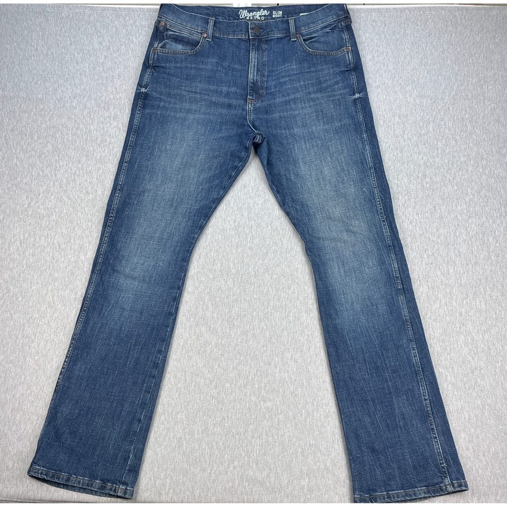 Wrangler Retro Slim Boot Cut Jeans Mens 38x36 *Fits 39x35 Blue Denim Stretch